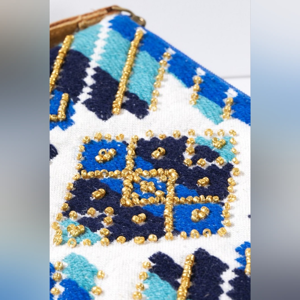 Handmade Hand Beaded Wristlet Clutch - Ethnic Inspired Design - Dyed Fine Cotton - Picture 7 of 7